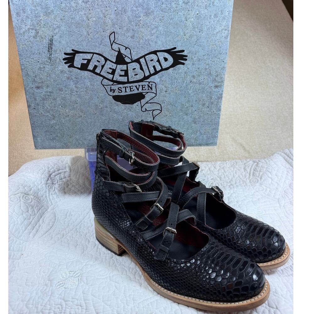 NWT Freebird By Steven "MARCEL" Black Snakeskin Print Women 10 Leather Shoes